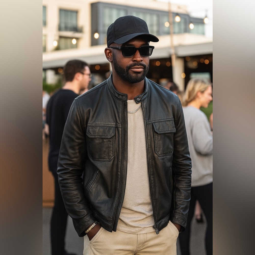VINCE: Men's Black Cafe Leather Jacket